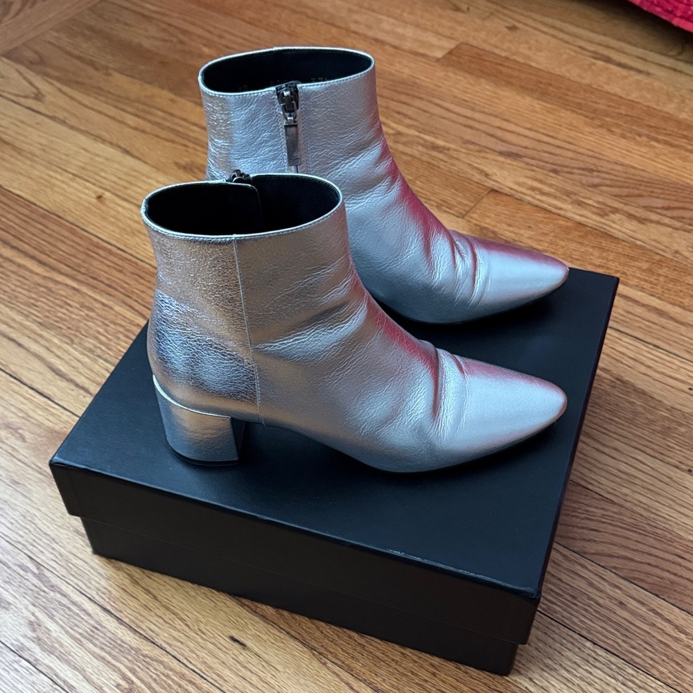 Saint Laurent Silver LouLou Zip Bootie